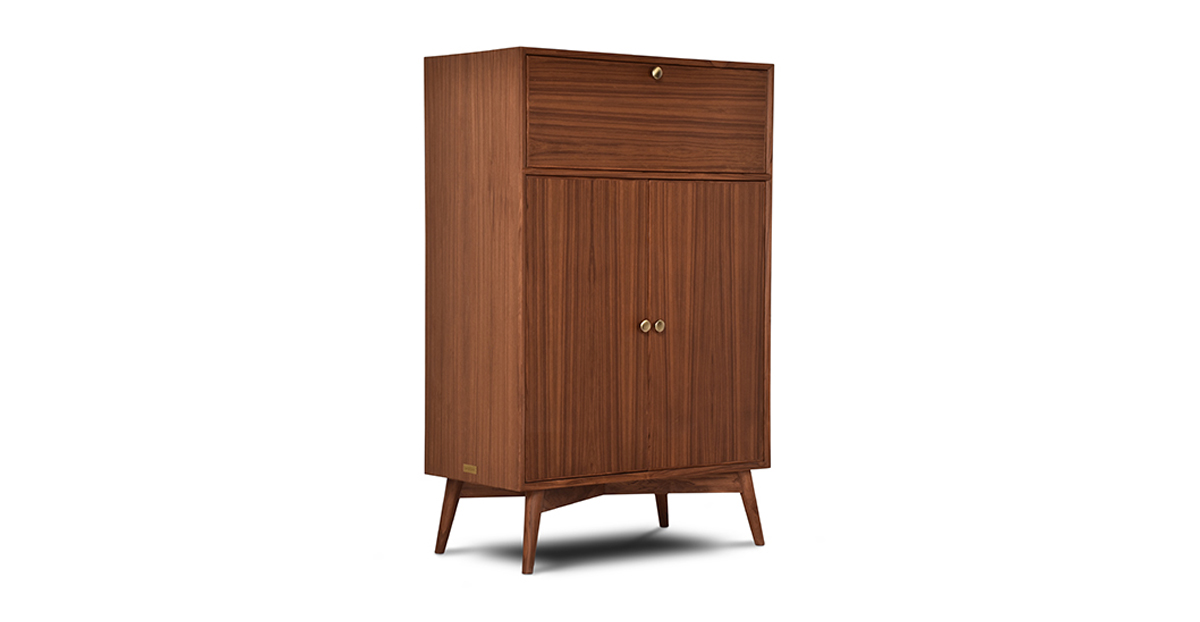 Lap & Dado Derry Bar Cabinet 2 Buy wood furniture online - Buy Bar cabinet online crafted with quality materials - Lap & Dado furniture, contemporary mid-century modern design, Derry bar cabinet in teak veneer with solid teak wood legs for your living or dining room