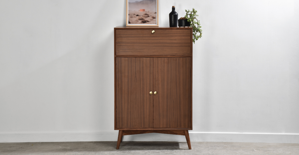 Lap-&-Dado-Derry-Bar-Cabinet-8 Buy wood furniture online - Buy Bar cabinet online crafted with quality materials - Lap & Dado furniture, contemporary mid-century modern design, Derry bar cabinet in teak veneer with solid teak wood legs for your living or dining room