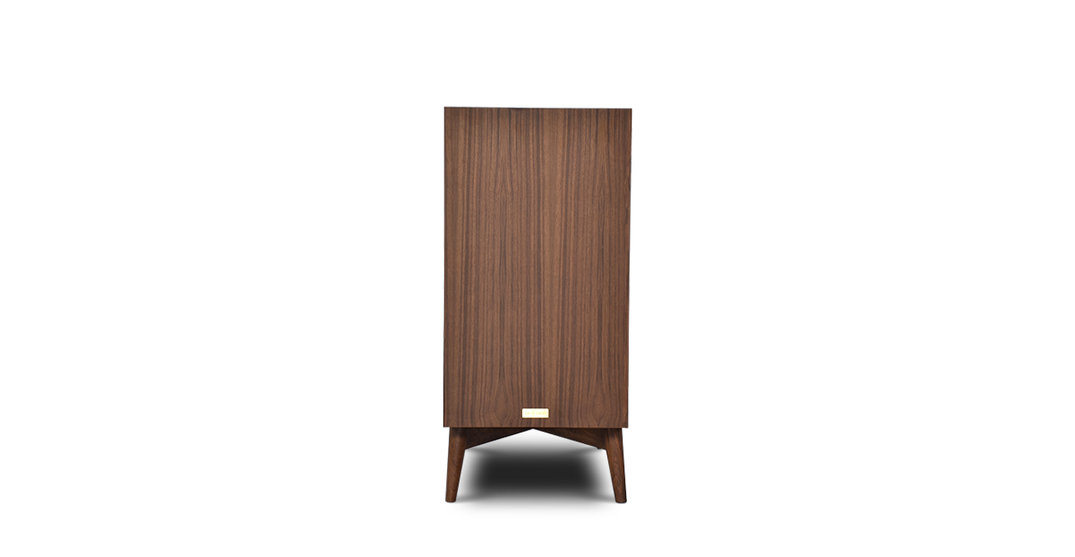Lap & Dado Wells Bar Veneer 3 Buy wood furniture online - Buy Bar cabinet online crafted with quality materials - Lap & Dado furniture, contemporary mid-century modern design, Wells bar cabinet in teak veneer with solid teak wood legs for your living or dining room