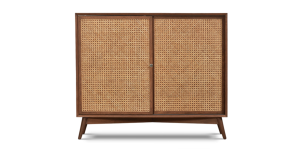 Allen Oak and Rattan Bar with Lock - Teak Finish