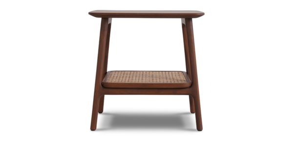 Cavan Teak Side Table with Rattan Shelf